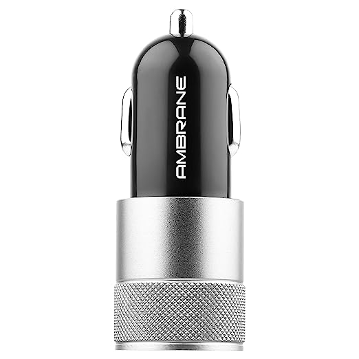 Ambrane 12W Fast Car Charger, Dual USB Output, Multi-Layer Protection, Fast Charging, Compatible with All Cars, Without Cable for All Mobiles & Other USB Enabled Devices (ACC74, Black & Silver) Ambrane 12W Fast Car Charger, Dual USB Output, Multi-Layer Protection, Fast Charging, Compatible with All Cars, Without Cable for All Mobiles & Other USB Enabled Devices (ACC74, Black & Silver)